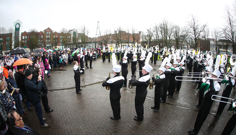 band marching through Limerick