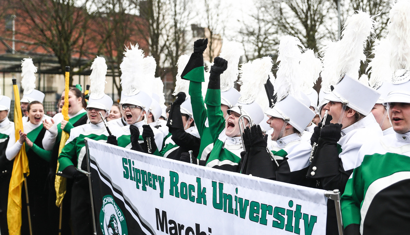 band marching through Limerick