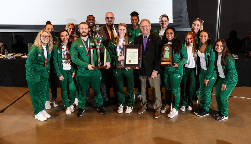 President Behre, the Rock Cheerleaders, and Trusstee Jeff Smith