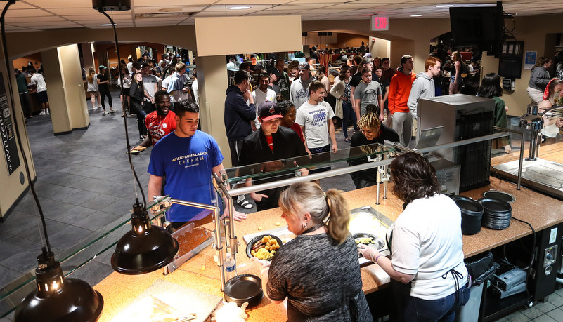 students enjoying food