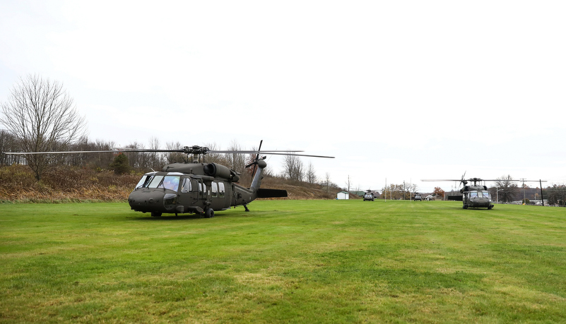 Cadets preparing to board the Blackhawks