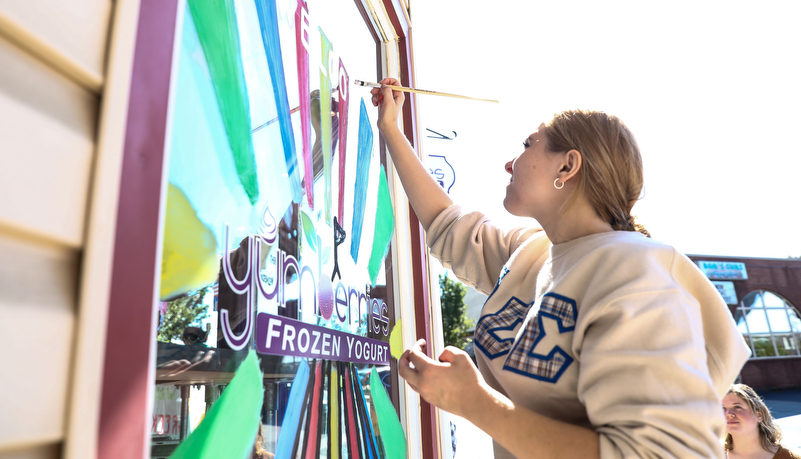 Student's painting indows on main street