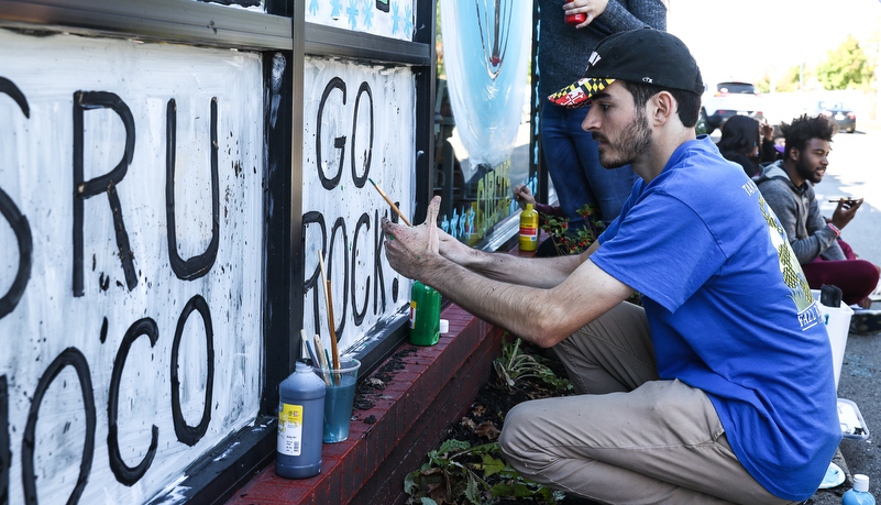 Student's painting indows on main street