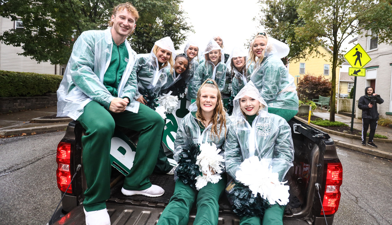 Cheerleaders in a truck