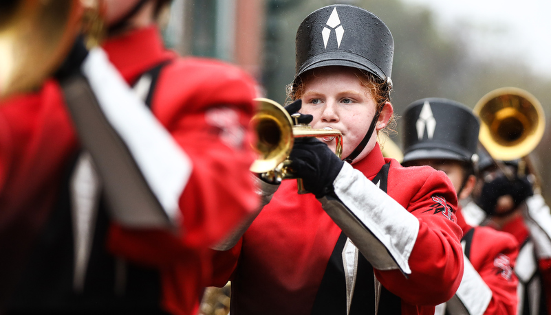High school marching band members