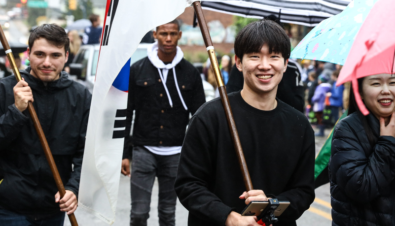 International students in the parade