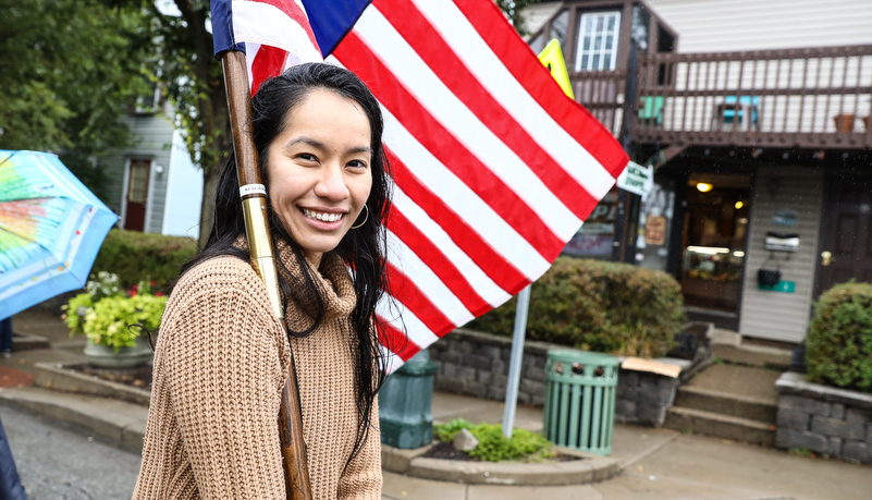 International students in the parade