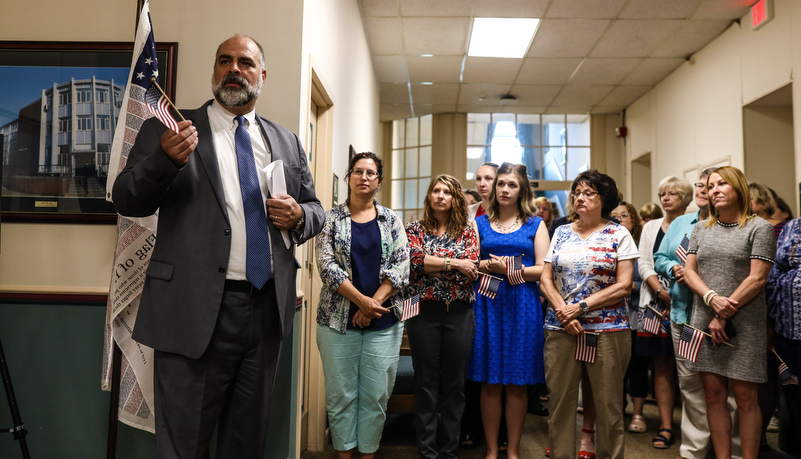 President Behre addresses the gathered staff