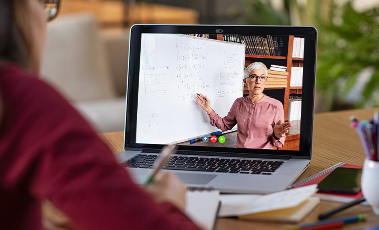 a student watching an online class