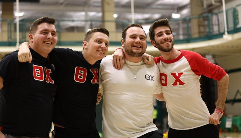 Brothers of Theta Chi fraternity posing together