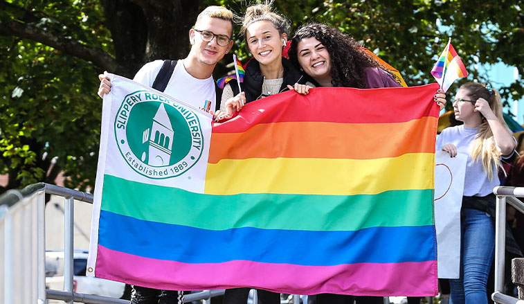 Students marching during the Fall 2019 Stride for Pride
