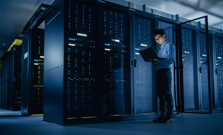 man working on network security
