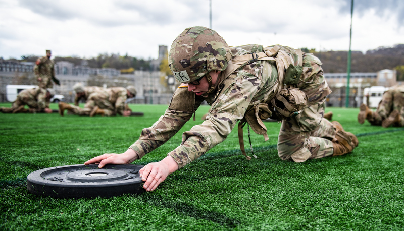 Cadet pushing a weight