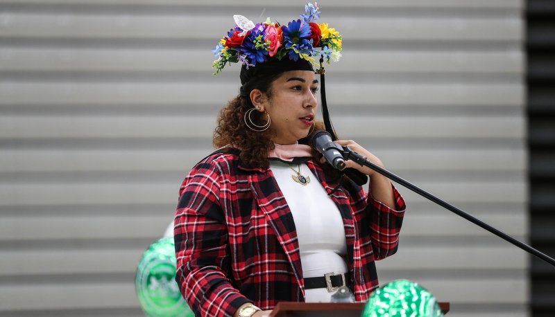 Student addresses the group