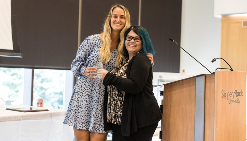 Student receiving an award