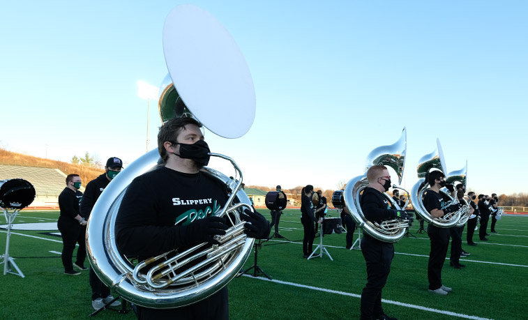 Marching band playing in November