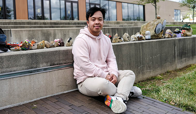 Student with the pet rocks