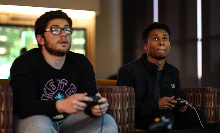 Students participating in an e-sports event on campus