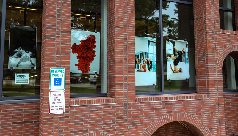 Art in the windows around campus