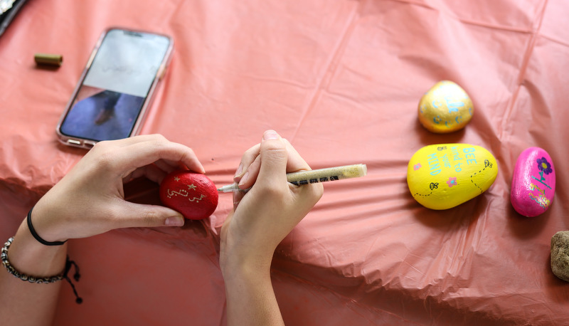 Students painting rocks