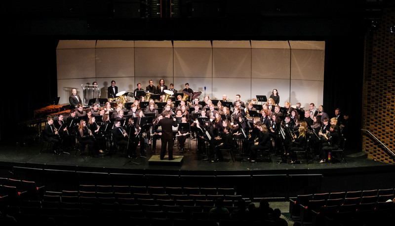Concert band performing in Miller Theater