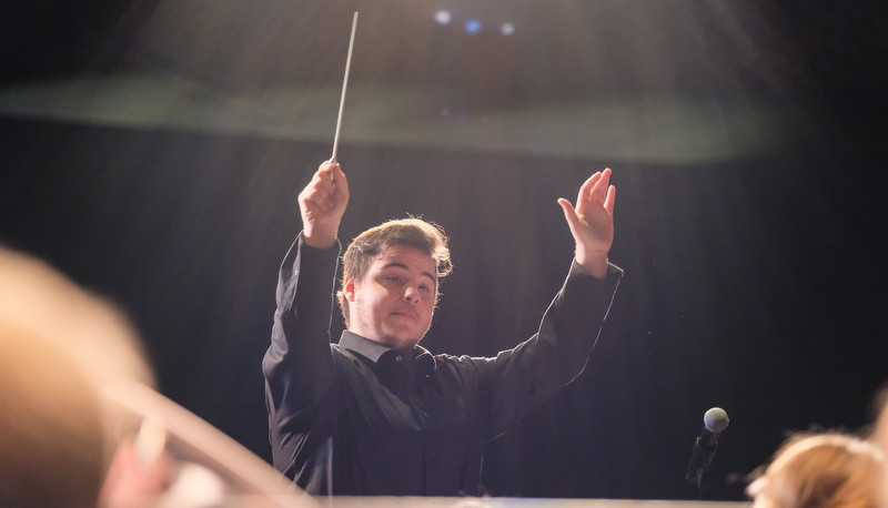 Concert band performing in Miller Theater