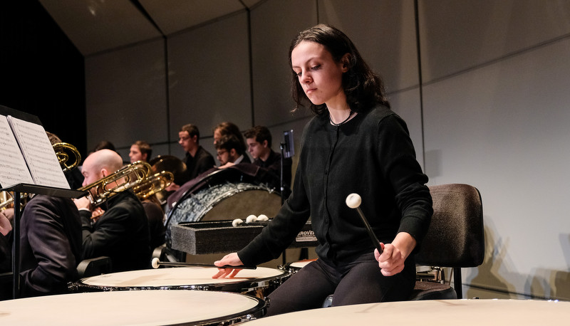 Concert band performing in Miller Theater