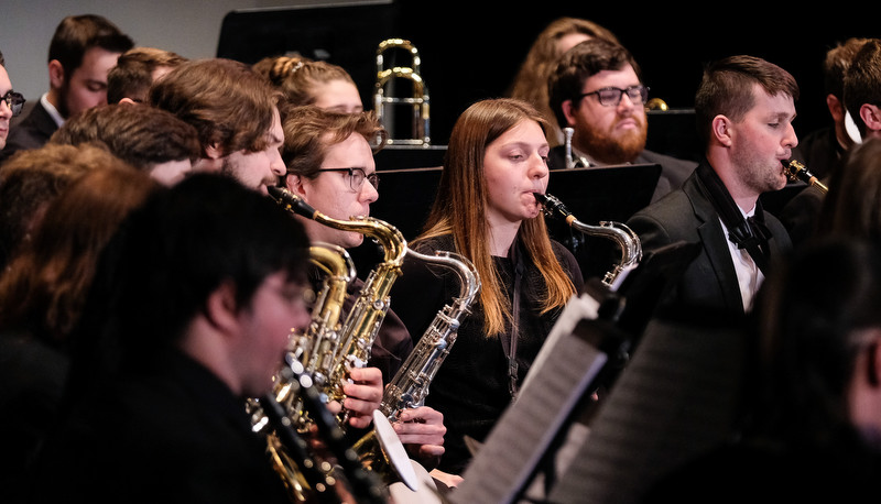Concert band performing in Miller Theater