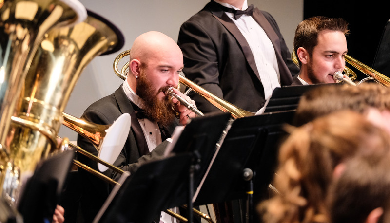 Concert band performing in Miller Theater