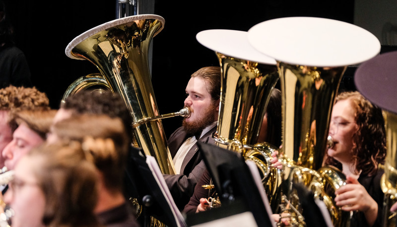 Concert band performing in Miller Theater