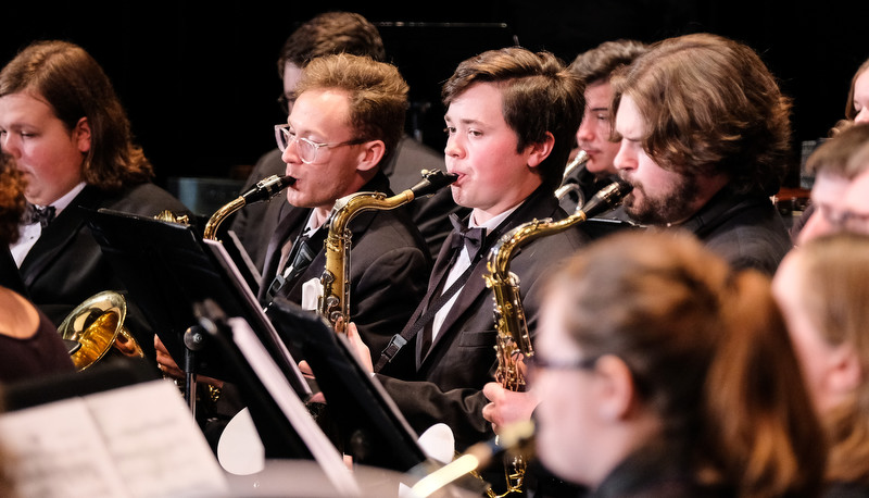 Concert band performing in Miller Theater