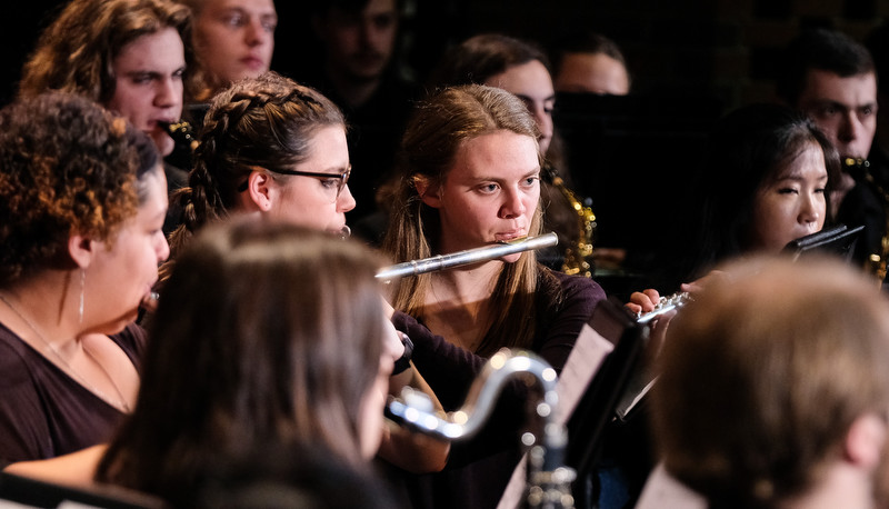 Concert band performing in Miller Theater