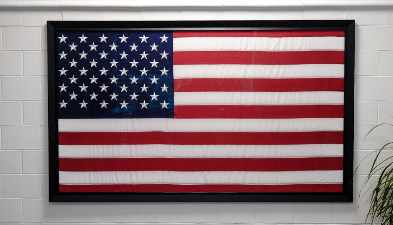 American flag on display in the Safety Management Building