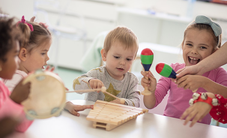 children making music