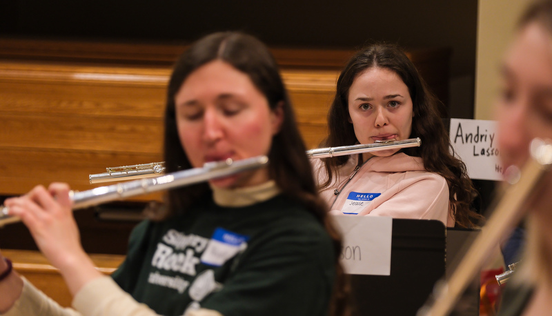 Honors flute ensemble preparing for their performance