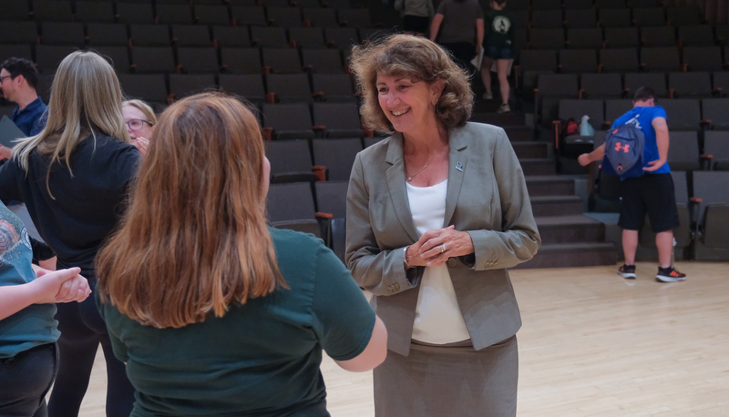 President Riley touring campus