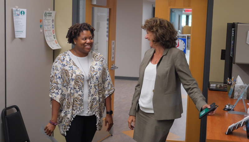 President Riley touring campus