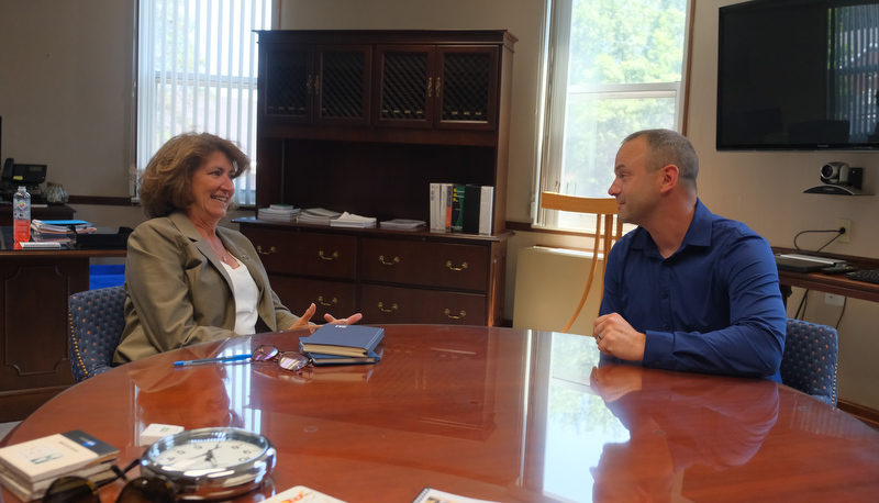 President Riley touring campus