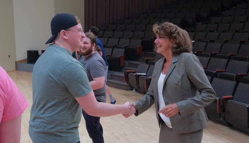 President Riley touring campus