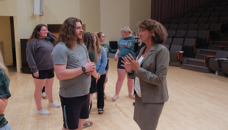 President Riley touring campus