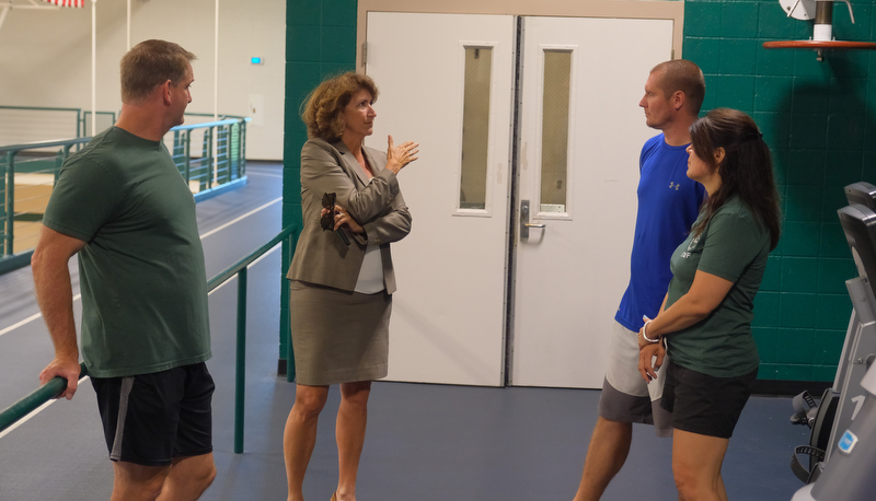 President Riley touring campus