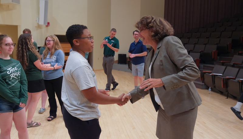 President Riley touring campus