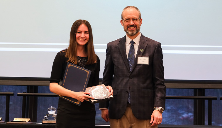 student receiving an award