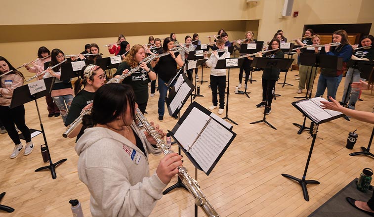 Flute studio performing