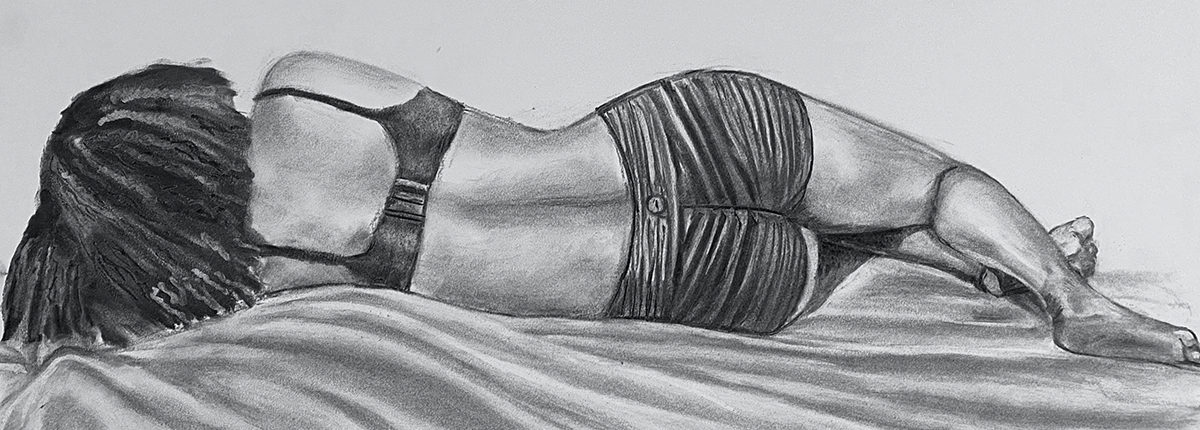 Student drawing of a woman lying on her side