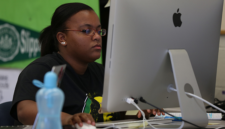 Student working at a computer