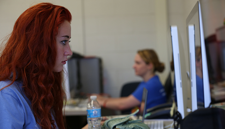 Student working at a computer