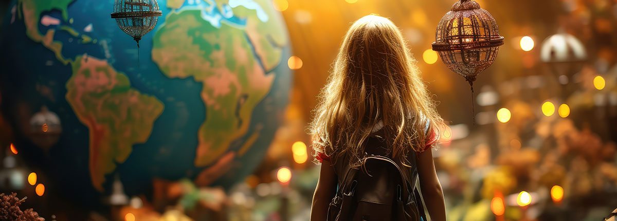 Little girl in front of a globe