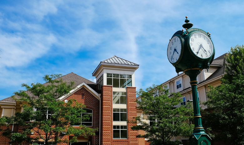 residence hall and clock tower