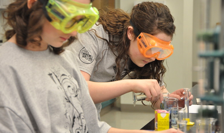 high school girls participate in STEM program